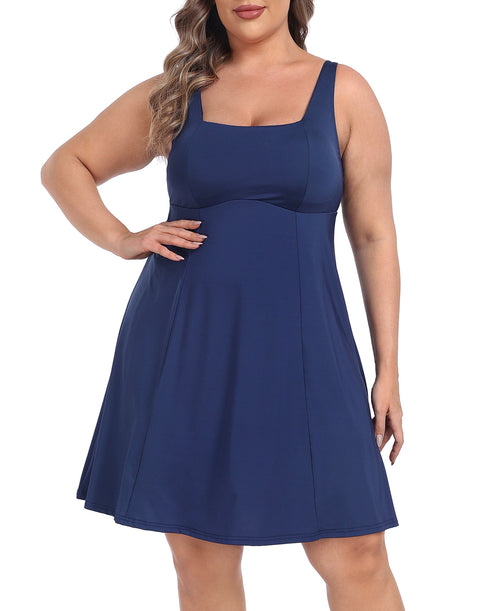 Plus Size Tennis Athletic Workout Dress with Built-in Shorts & Bra