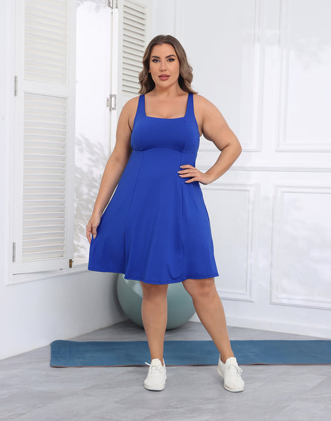 Plus Size Tennis Athletic Workout Dress with Built-in Shorts & Bra