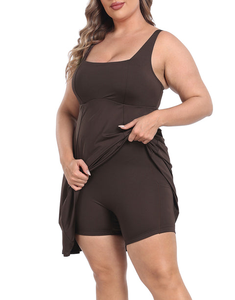 Plus Size Tennis Athletic Workout Dress with Built-in Shorts & Bra