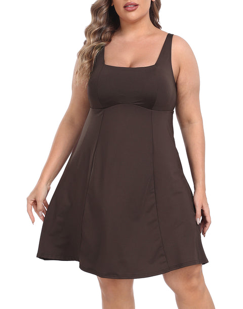 Plus Size Tennis Athletic Workout Dress with Built-in Shorts & Bra