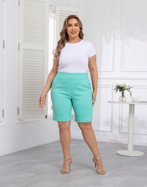 Plus Size Pull On Bermuda Shorts with Pockets and 10" Inseam