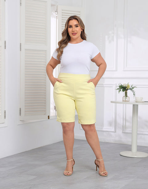 Plus Size Pull On Bermuda Shorts with Pockets and 10" Inseam