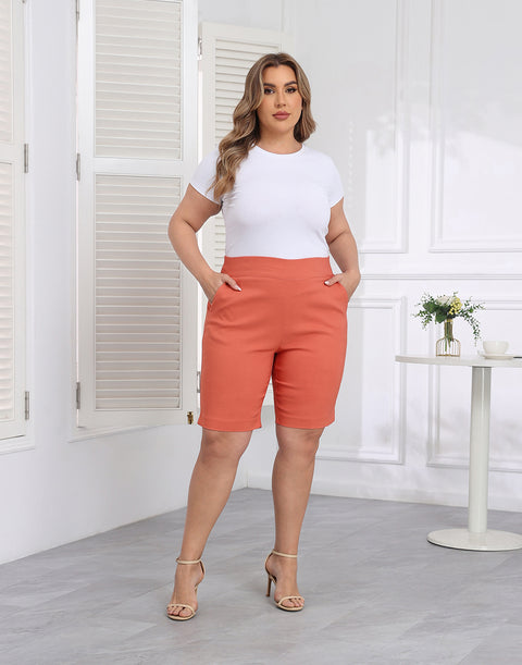 Plus Size Pull On Bermuda Shorts with Pockets and 10" Inseam