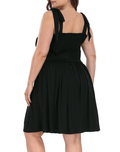 Plus Size Tie Shoulder Romper Dress with Built in Shorts