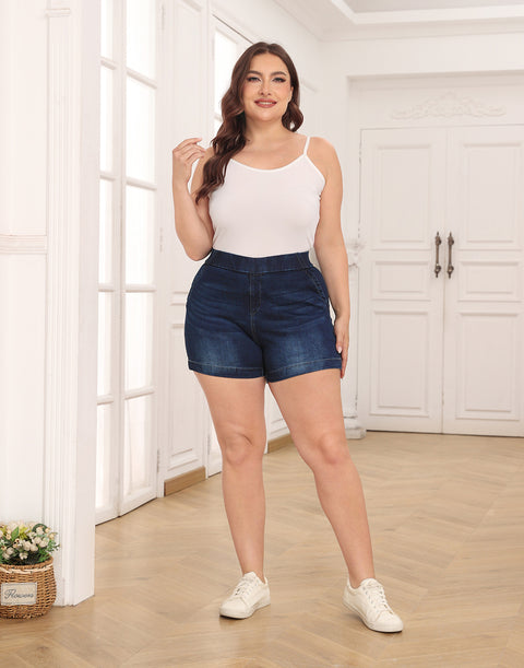 Women's Plus Size Jean Shorts High Waisted Stretch Denim