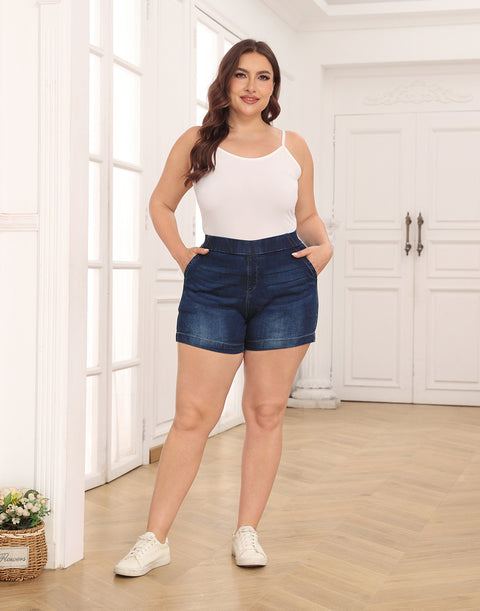 Women's Plus Size Jean Shorts High Waisted Stretch Denim