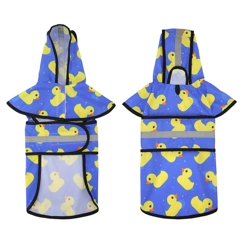 Blue with Yellow Ducks Dog Raincoat with Hood