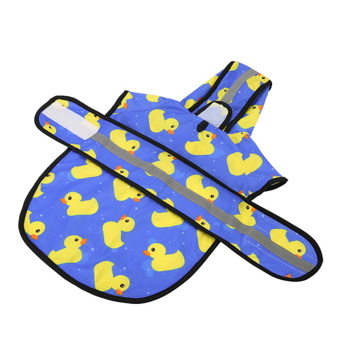 Blue with Yellow Ducks Dog Raincoat with Hood