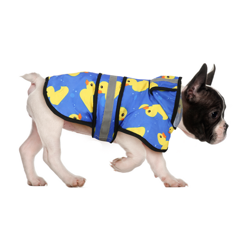 Blue with Yellow Ducks Dog Raincoat with Hood