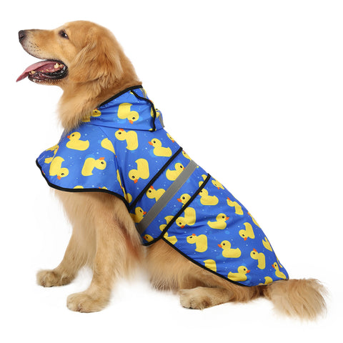 Blue with Yellow Ducks Dog Raincoat with Hood