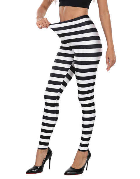 Graphic Black and White Horizontal Stripes Workout Leggings