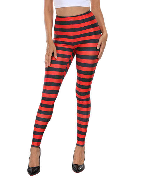 Graphic Black and Red Horizontal Stripes Workout Leggings