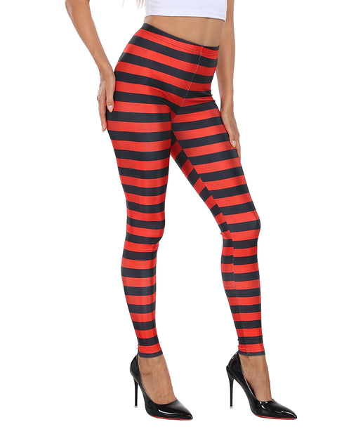 Graphic Black and Red Horizontal Stripes Workout Leggings