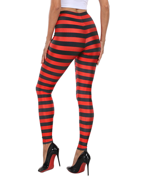 Graphic Black and Red Horizontal Stripes Workout Leggings