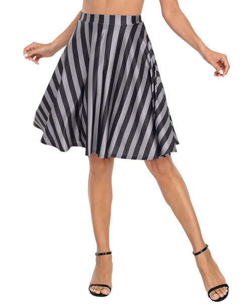 Black and Gray Vertical Stripes Midi Skater Skirt