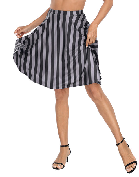 Black and Gray Vertical Stripes Midi Skater Skirt