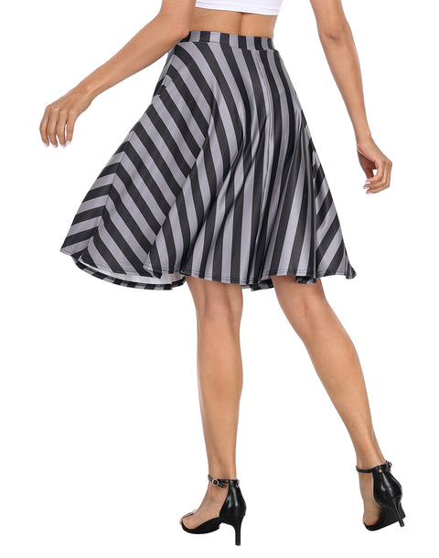 Black and Gray Vertical Stripes Midi Skater Skirt