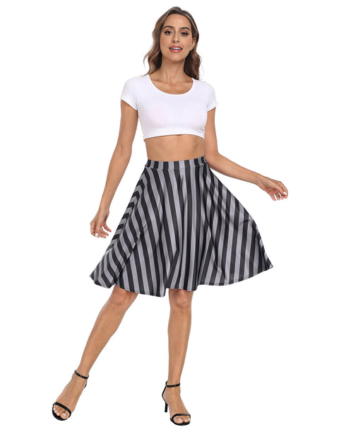 Black and Gray Vertical Stripes Midi Skater Skirt