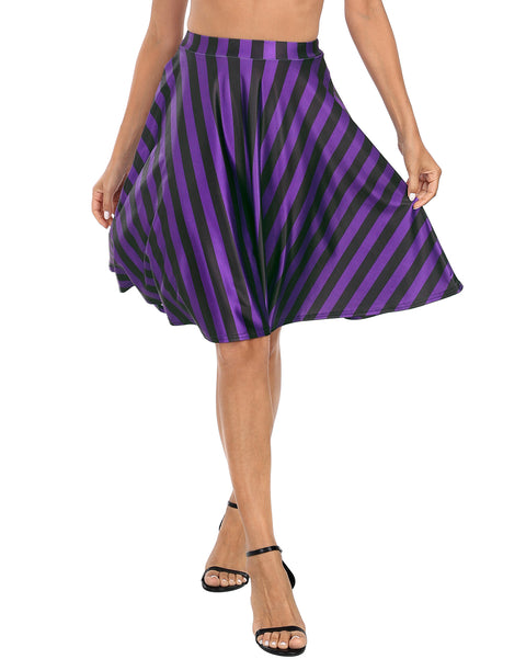 Black and Purple Vertical Stripes Midi Skater Skirt