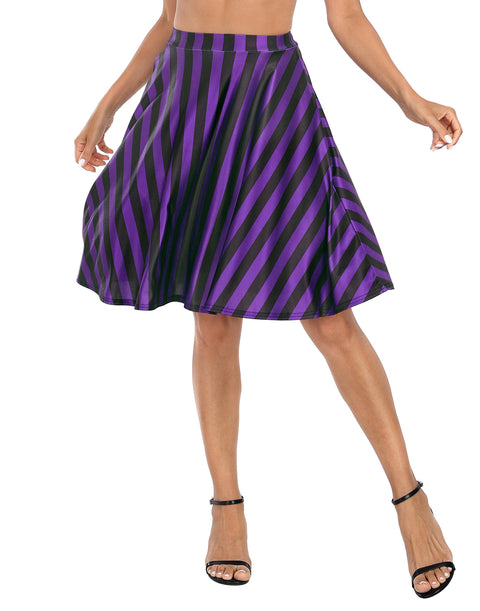 Black and Purple Vertical Stripes Midi Skater Skirt