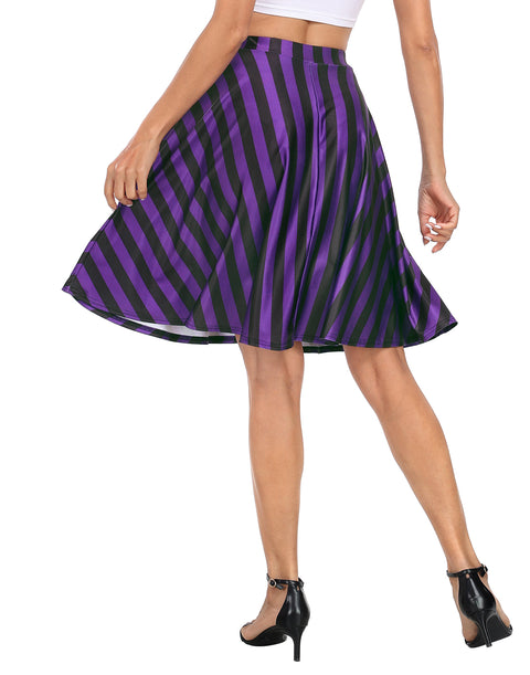 Black and Purple Vertical Stripes Midi Skater Skirt