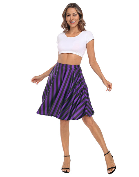 Black and Purple Vertical Stripes Midi Skater Skirt