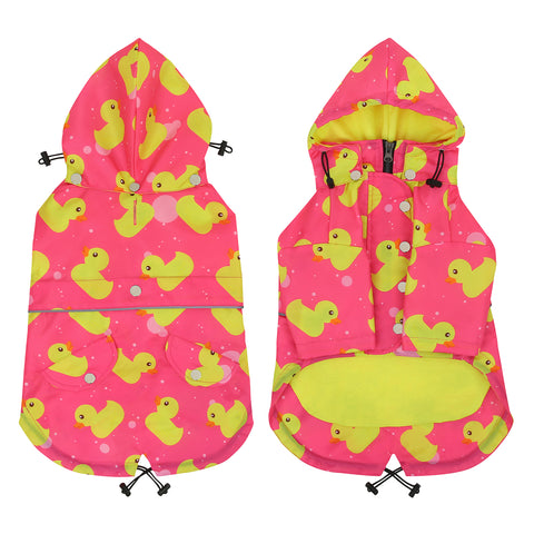 Pink Ducks Dog Double Layer Zip Up Dog Raincoat With Hood