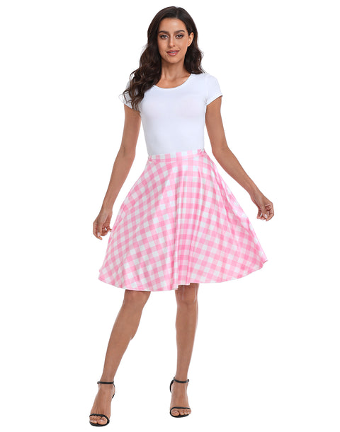 Pink Gingham Midi Skater Skirt