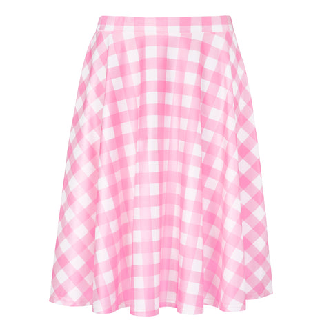 Pink Gingham Midi Skater Skirt