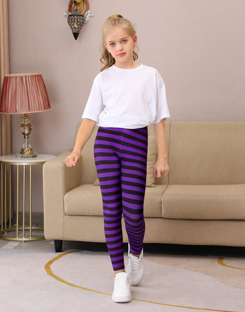 Girl's Purple and Black Stripes Ultra Soft Leggings