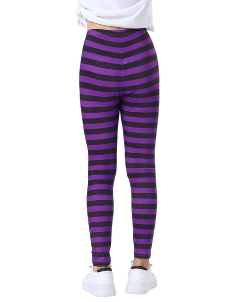 Girl's Purple and Black Stripes Ultra Soft Leggings