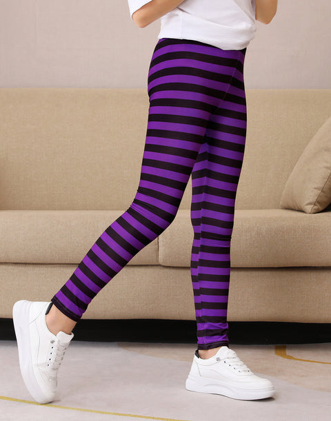 Girl's Purple and Black Stripes Ultra Soft Leggings