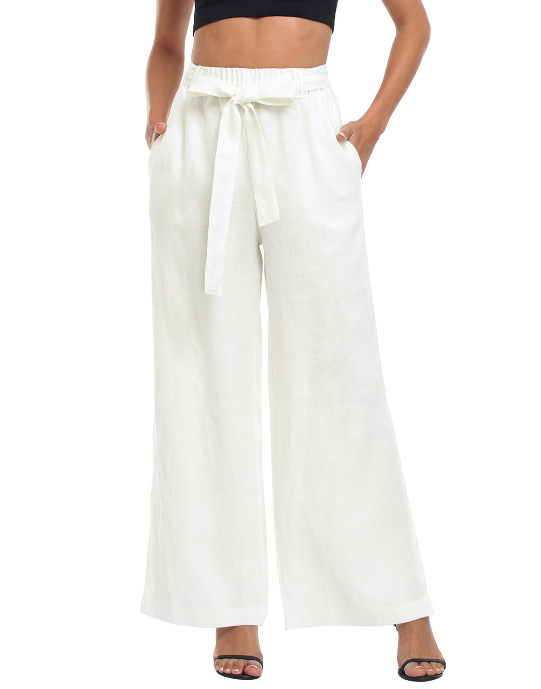 Women's Linen Wide Leg Palazzo Pants with Pockets – ShopHDE