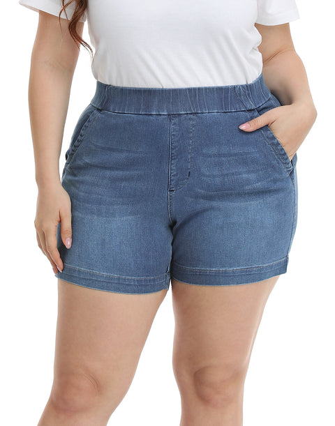 Women's Plus Size Jean Shorts High Waisted Stretch Denim