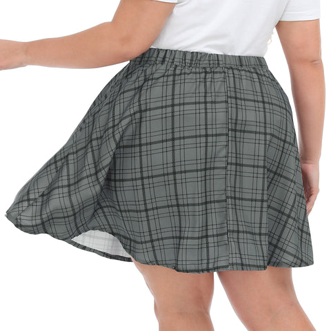 Gray Plaid Plus Size Mini Skater Circle Skirt