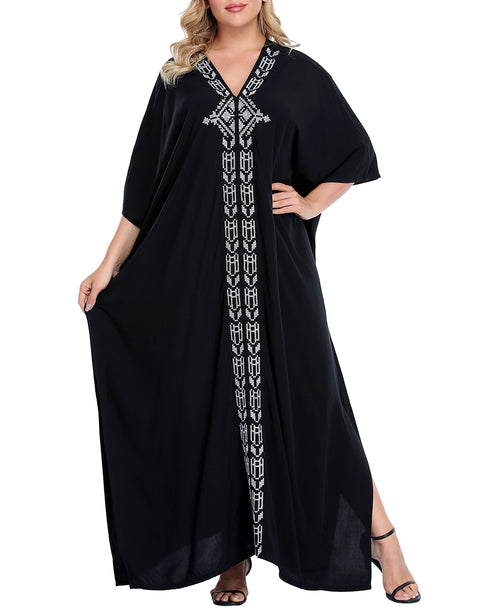 Black UPF 30+ Long Kaftan Cover Up Oversize Dress