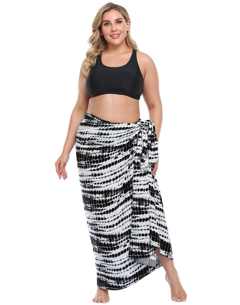 Black Tie Dye Plus Size UPF 30+ Pareo Swimsuit Cover Up Wrap