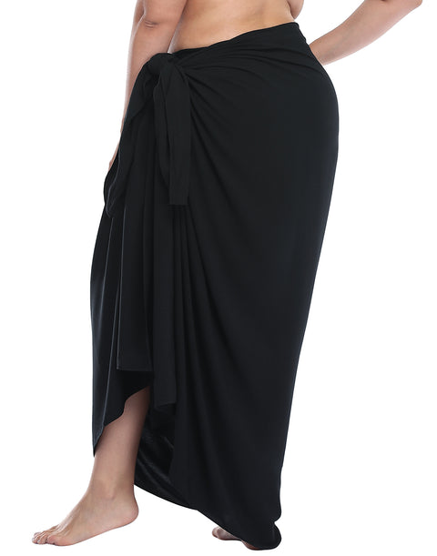 Black Plus Size UPF 30+ Pareo Swimsuit Cover Up Wrap