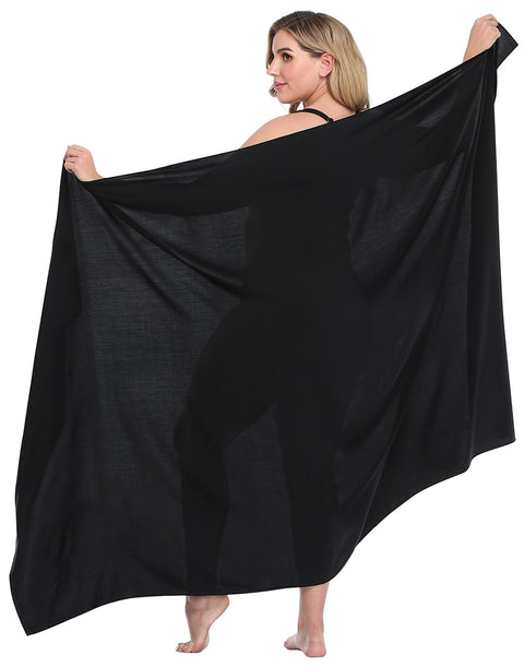 Black Plus Size UPF 30+ Pareo Swimsuit Cover Up Wrap