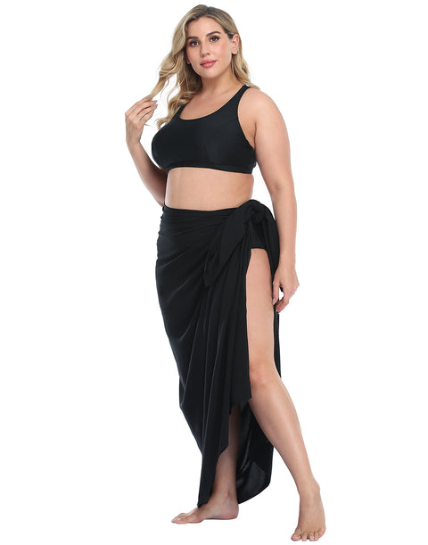 Black Plus Size UPF 30+ Pareo Swimsuit Cover Up Wrap